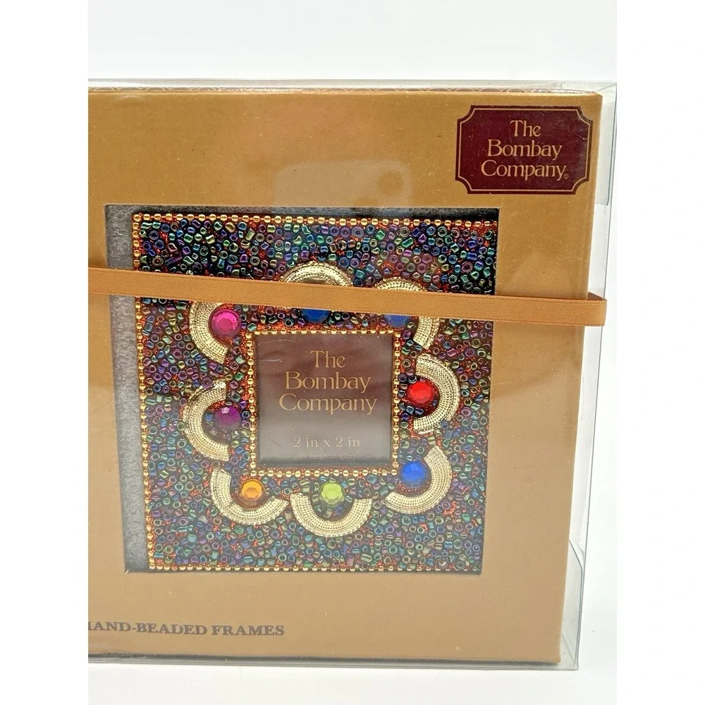 The Bombay Company Boxed Set of 2 Harlequin Hand-Beaded 4X4‎ Picture Frames NIB